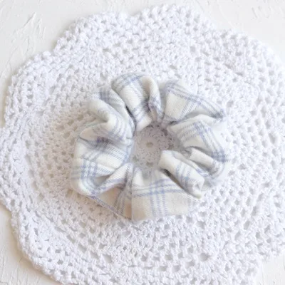 Blue And White Plaid Hair Band Ring Head Rope Rubber Band Hair Ring White 1 - Shop at LoveMi
