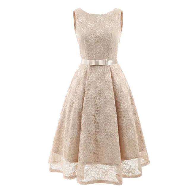 Round Neck Sleeveless Sexy Lace Large Length Dress Bridesmaid Dress Apricot - Shop at LoveMi