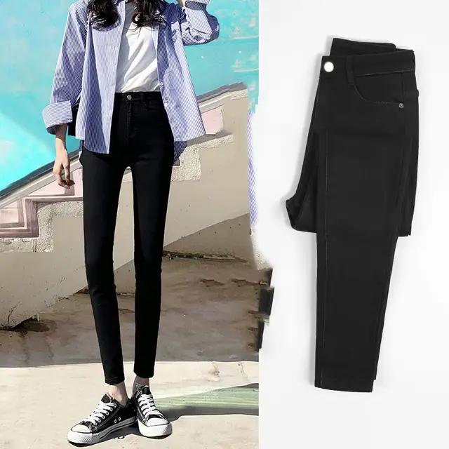 High Waisted Jeans Women's Pants Summer, Spring And Autumn, New Spring,Tight Fitting,Slim Fitting, Black Nine Point Pants As Shown - Shop at LoveMi