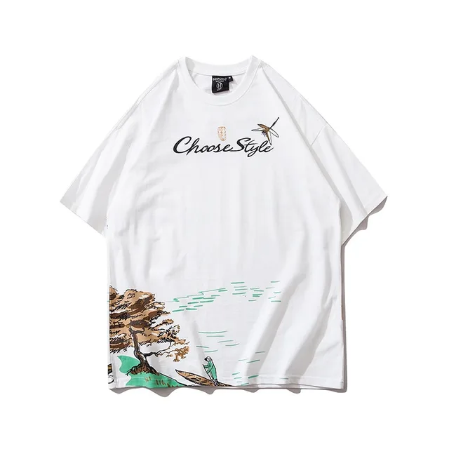 Elements Landscape Painting Leisure Cotton Short Sleeves White - Shop at LoveMi