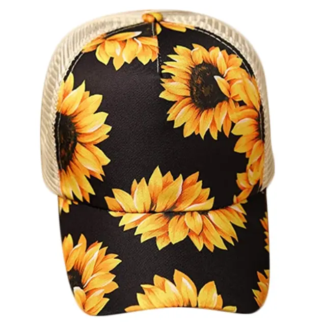 Hat Female Spring And Summer Jacquard Baseball Cap Printed Cross Ponytail Autumn Cap Student Sunscreen Net Cap Sunflower - Shop at LoveMi