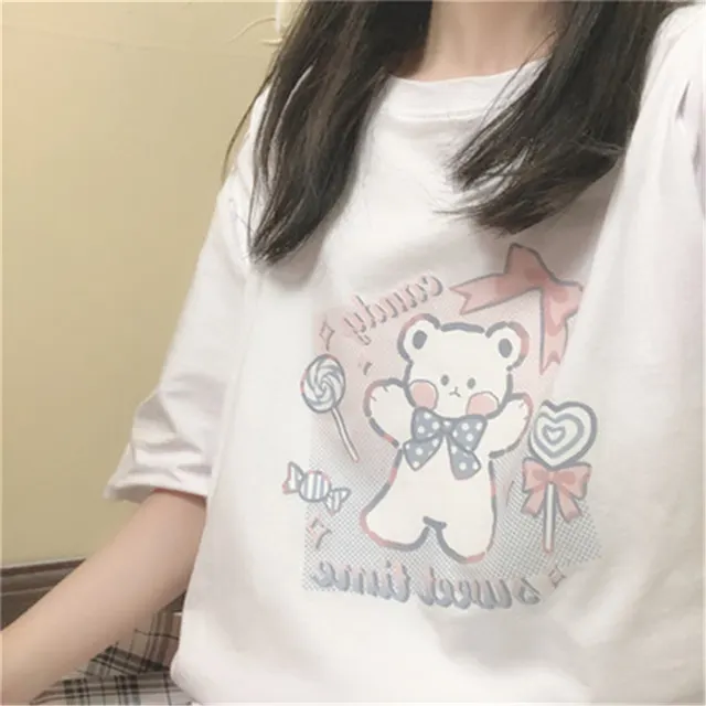 Cute Soft Girl Short sleeved T shirt Female Students Loose And Thin Jk All match Top Pink - Shop at LoveMi