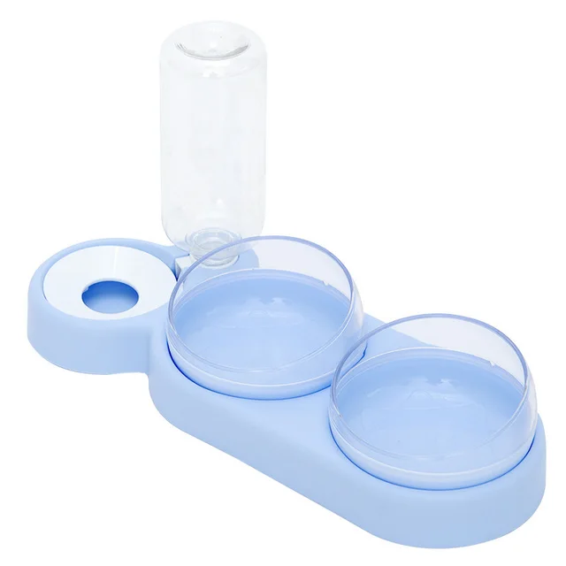 Pet Cat Bowl Automatic Feeder Dog Cat Food Bowl With Water Fountain Double Bowl Drinking Raised Stand Blue - Shop at LoveMi