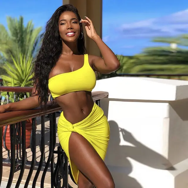 High Slit Irregular Pleated Skirt Tube Top One Shoulder Yellow - Shop at LoveMi