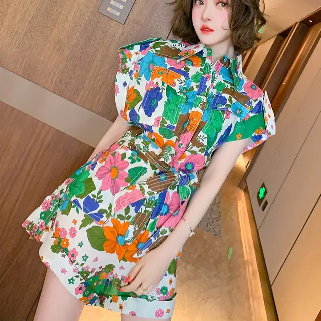 Western Style Print Style Lapel Stretch Waist Down Slim Wide Leg One piece Shorts Decor - Shop at LoveMi