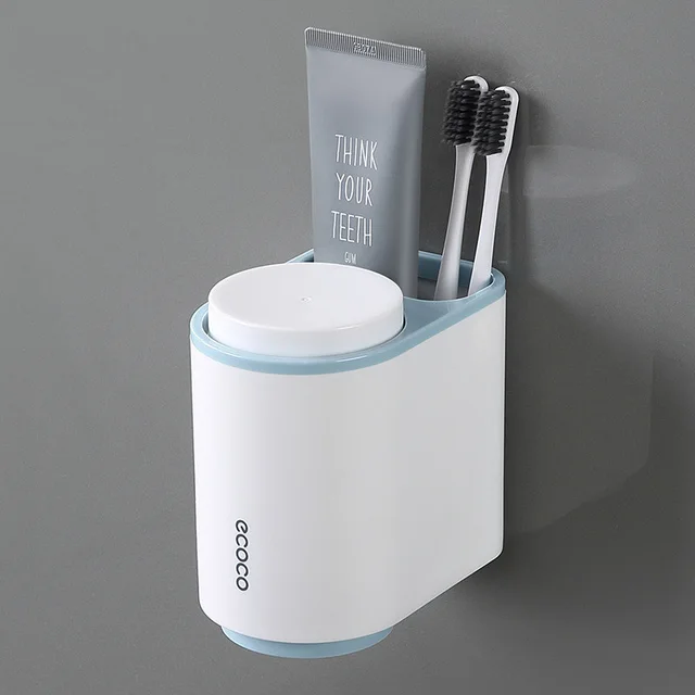 Wall Mounted Toothbrushing Cup Wall Mounted Bathroom Place Gargle Cup Electric Dental Cylinder Set Free Punch Blue - Shop at LoveMi
