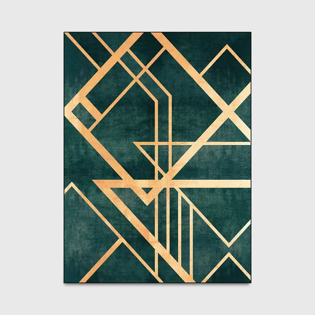 Light Luxury Retro Dark Green Golden Line Doormat Bedroom Living Room Carpet Bedside Kitchen Floor Mat Green - Shop at LoveMi