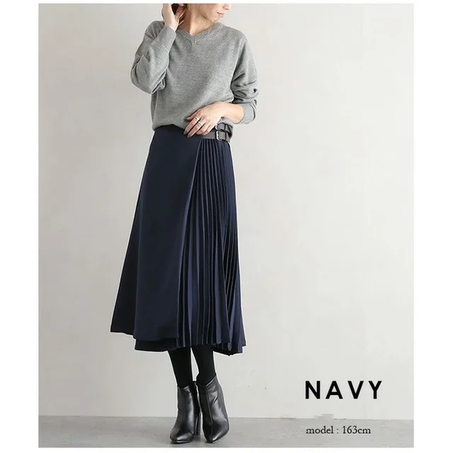Elegant And Intellectual Pleated Skirt Blue - Shop at LoveMi