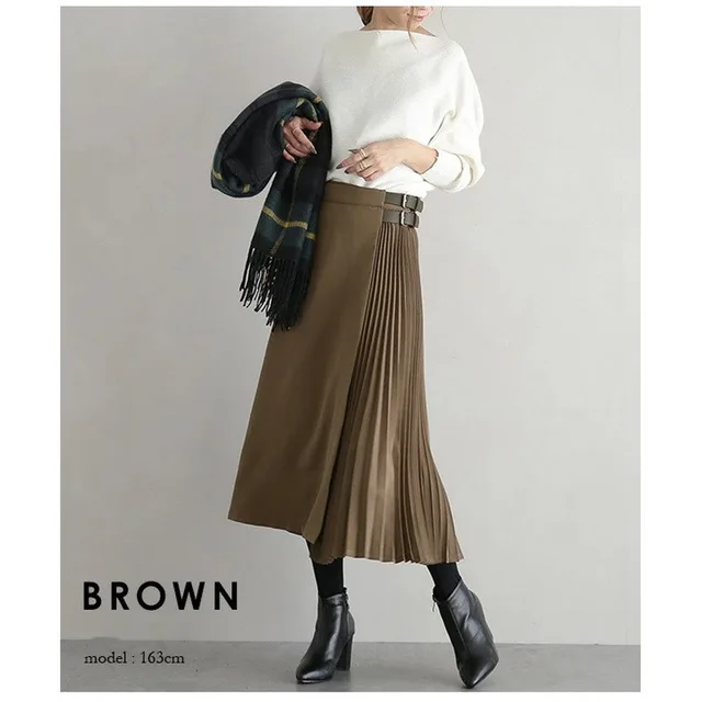 Elegant And Intellectual Pleated Skirt Brown - Shop at LoveMi