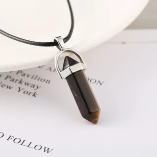Natural Stone Bullet Hexagon Pillar Necklace - Style 5 Tiger Stone