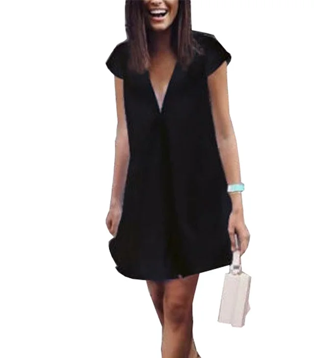Women Summer Casual T shirt Dress V Neck Party Dresses Black - Shop at LoveMi