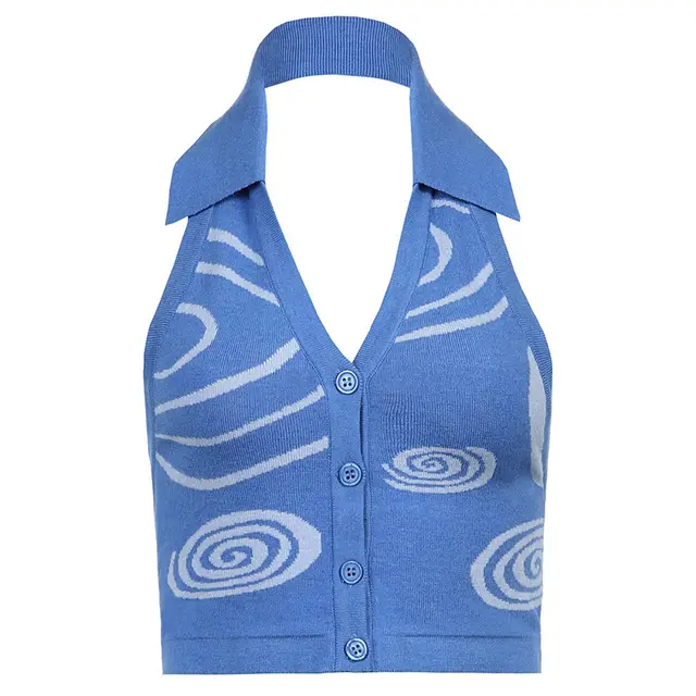 European And American Fashion Halter Lapel Vest Blue - Shop at LoveMi