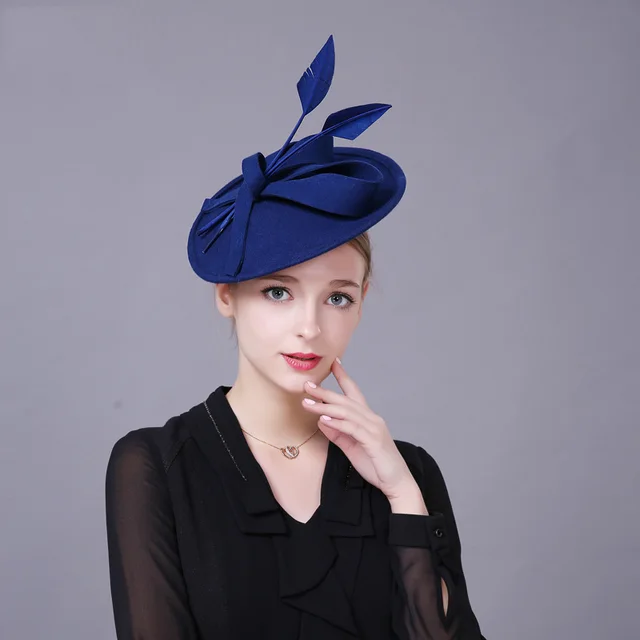 Ladies Woolen Headwear Elegant Banquet Top Hat Blue - Shop at LoveMi