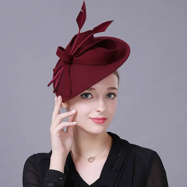 Ladies Woolen Headwear Elegant Banquet Top Hat Red - Shop at LoveMi