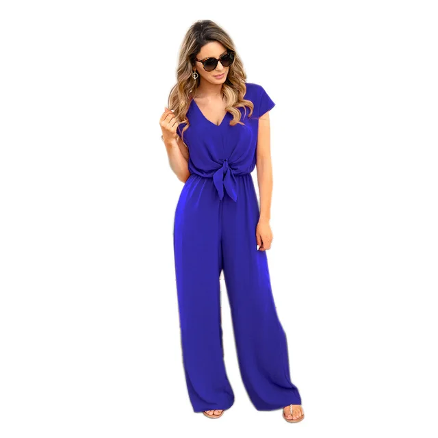 Fashion OL Short sleeved Top Jumpsuit Trousers Blue - Shop at LoveMi