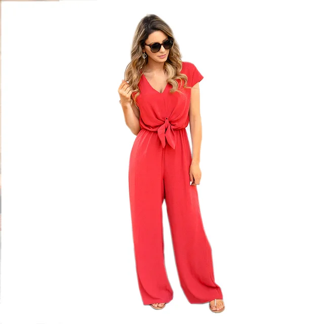 Fashion OL Short sleeved Top Jumpsuit Trousers Red - Shop at LoveMi