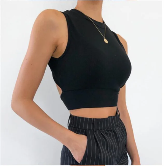 Women's Sleeveless Round Neck Tank Top With Cross Straps And Bow Tie With Back Black - Shop at LoveMi