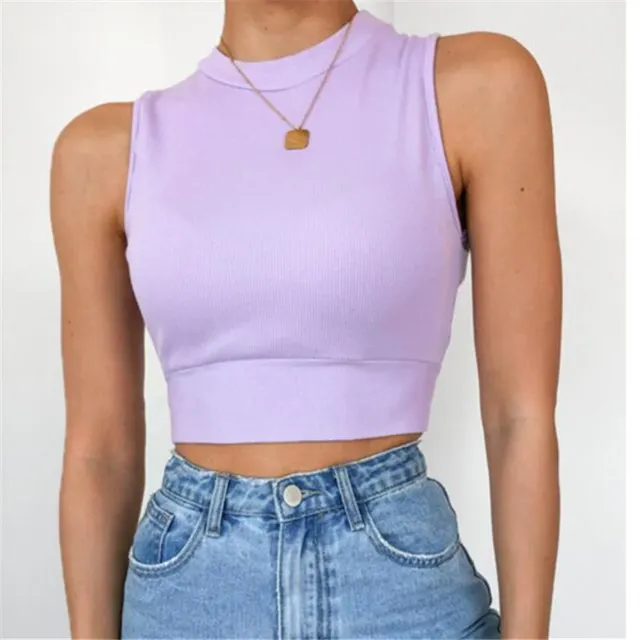 Women's Sleeveless Round Neck Tank Top With Cross Straps And Bow Tie With Back Purple - Shop at LoveMi