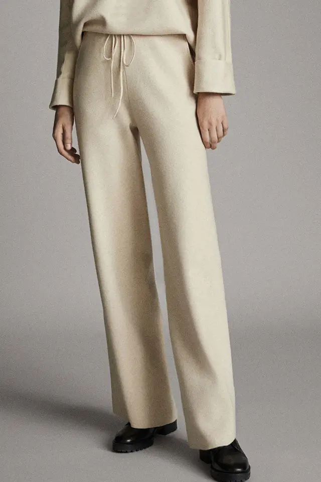 Women's Solid Color Straight Leg Pants Knitted Elastic Waist Light Color - Shop at LoveMi