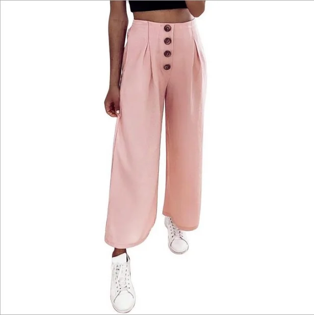 European And American Autumn And Winter New High Waist Pleated Button Trousers Pink - Shop at LoveMi