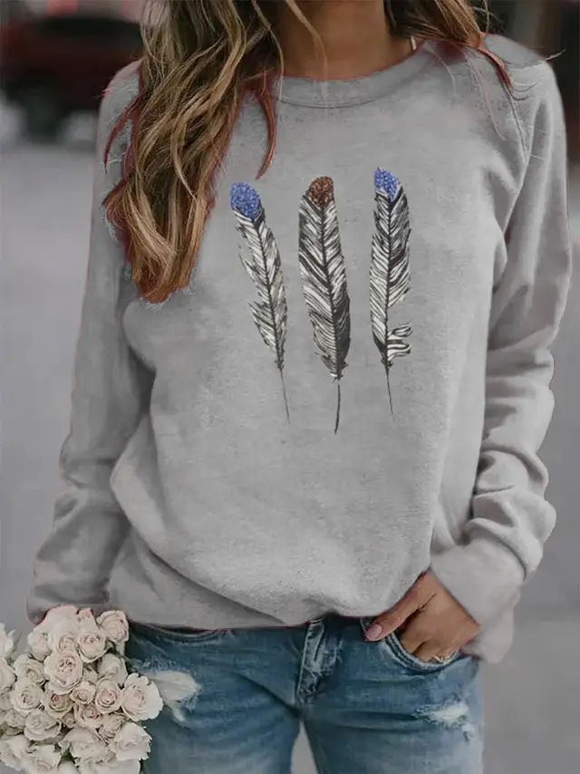 Animal European And American Print Crew Neck Sweater Grey - Shop at LoveMi