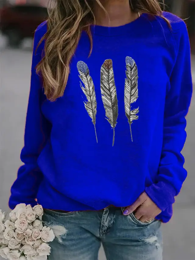 Animal European And American Print Crew Neck Sweater Royal Blue - Shop at LoveMi