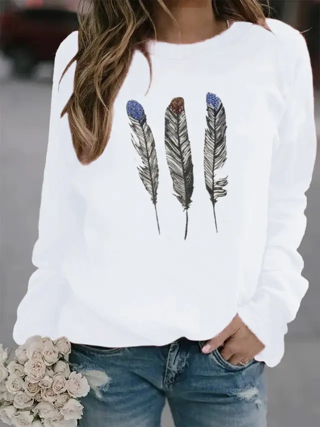 Animal European And American Print Crew Neck Sweater White - Shop at LoveMi
