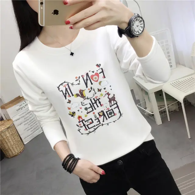 Round Neck Loose Net Red Long sleeved T shirt Women's Top Autumn And Winter White - Shop at LoveMi