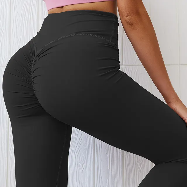 Peach Fitness Pants Brocade Imitation Cotton Yoga Pants Sports Leggings Tight Hip Pants Black - Shop at LoveMi