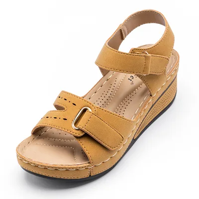 Sandals Women's Wedge With Magic Buckle Platform Large Size Sandals Brown - Shop at LoveMi