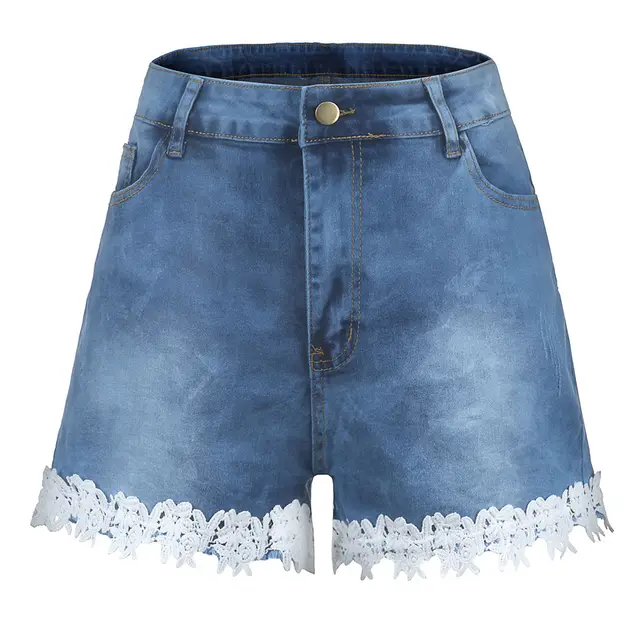Loose Slim High Waisted Jeans Lace Shorts Blue - Shop at LoveMi