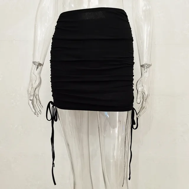 European And American Knitted Drawstring Hip Skirt Black - Shop at LoveMi