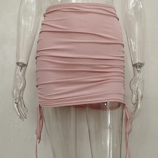 European And American Knitted Drawstring Hip Skirt Pink - Shop at LoveMi