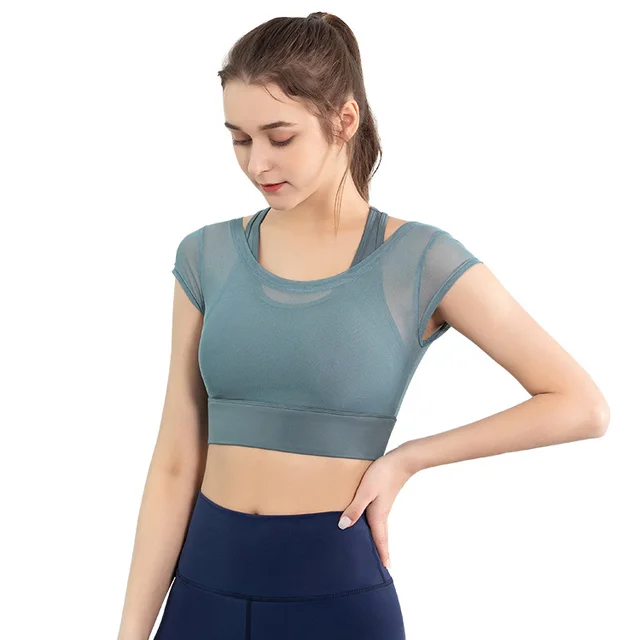 Yoga Clothes Women Gym Sports T Shirt Slimming Tops Blue - Shop at LoveMi