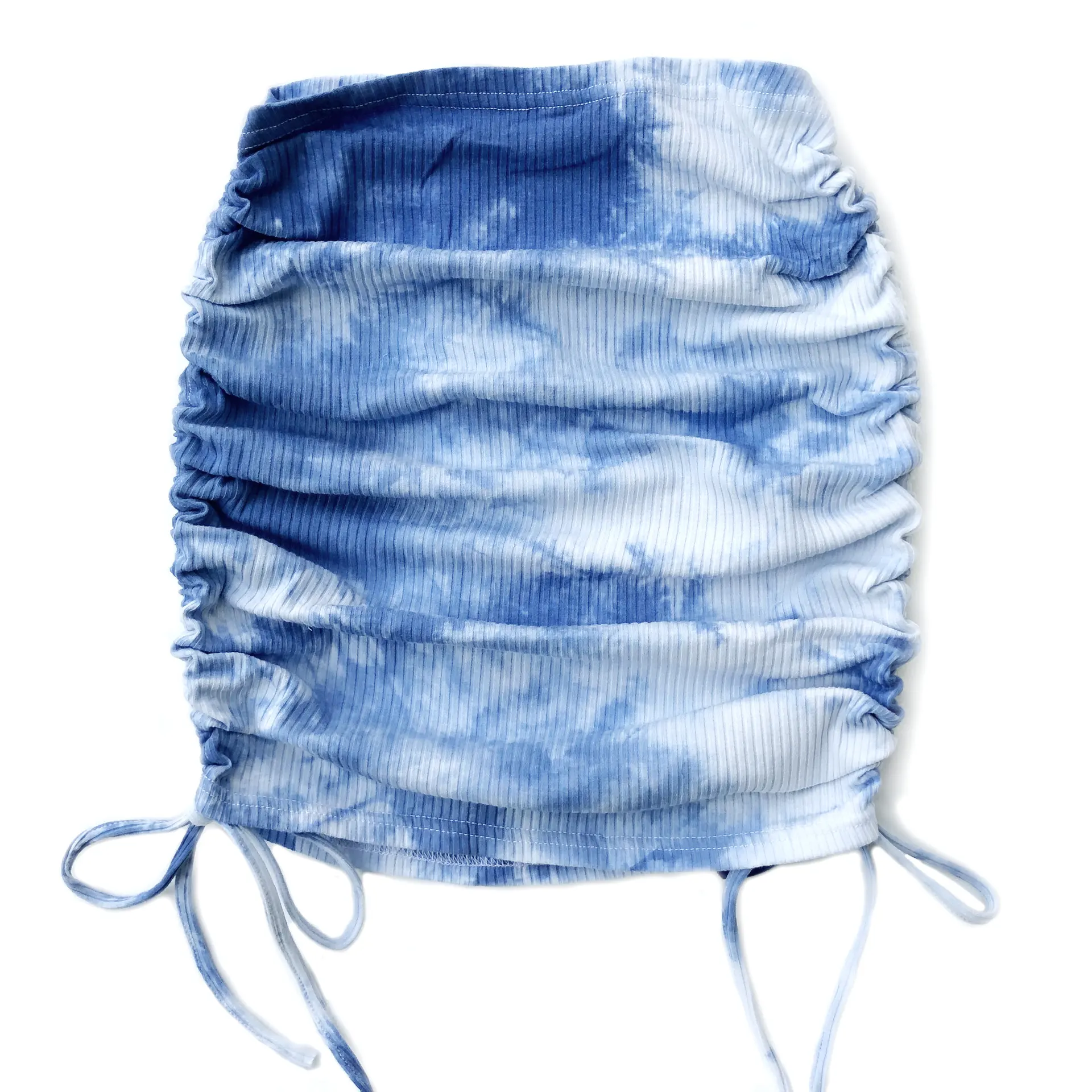 High Waist Slim Knit Tie-dye Thread Skirt - Blue