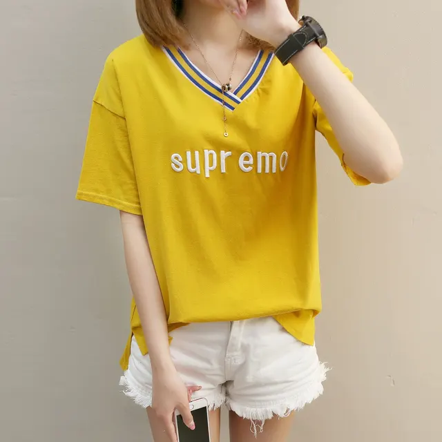 Short sleeved T shirt Women's Summer Clavicle Top Scheming Design Sense Of Loose Students Yellow - Shop at LoveMi