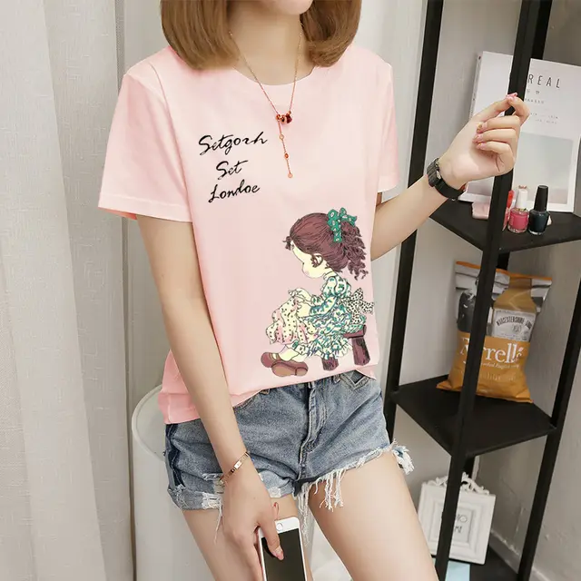 Women's Short sleeved T shirt Women Pink - Shop at LoveMi