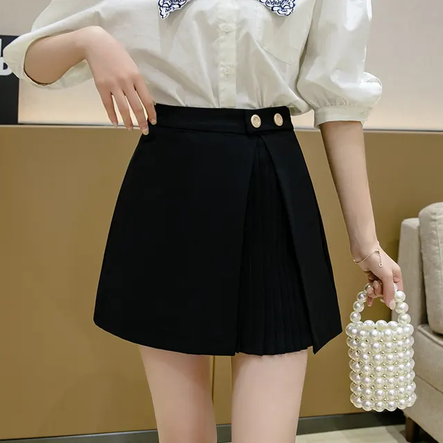 Pleated Skirt, Half Length Skirt, Female High Waisted Crotch, Thin High Waisted Ins Super Hot A Line Skirt Black - Shop at LoveMi