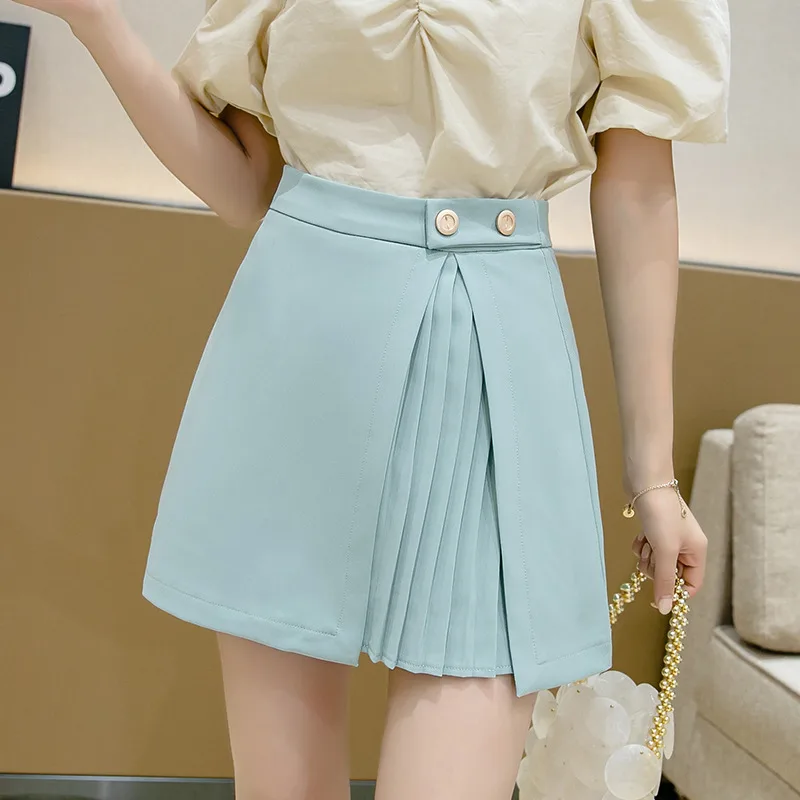 Pleated Skirt, Half-Length Skirt, Female High-Waisted Crotch, Thin High-Waisted Ins Super Hot A-Line Skirt - Green