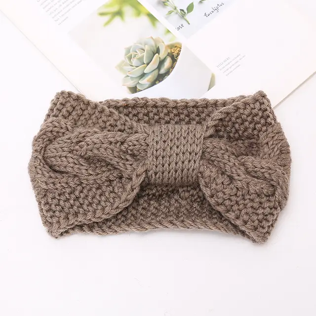Women's Twist Knitted Headband Wool Headband Ear Protection Hood Warm Hair Accessories Autumn And Winter Headband Deep Khaki - Shop at LoveMi