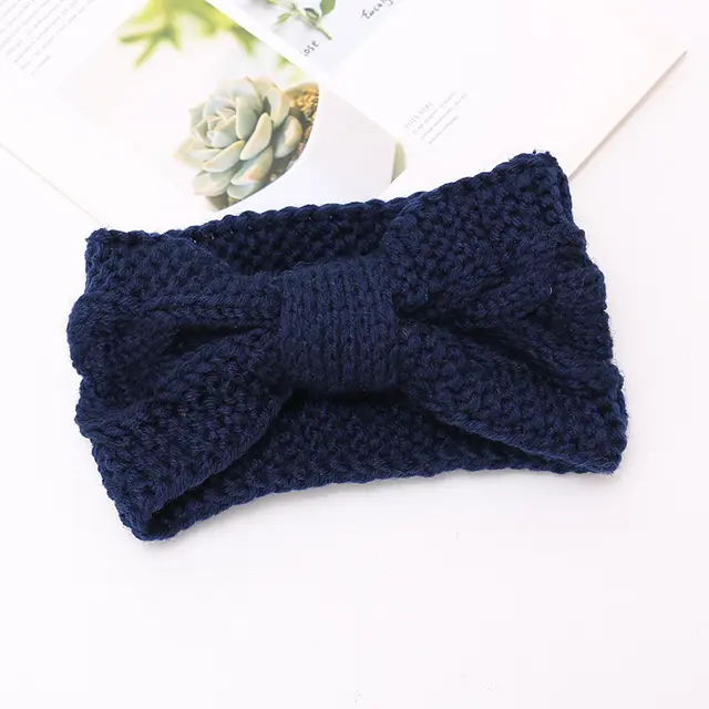 Women's Twist Knitted Headband Wool Headband Ear Protection Hood Warm Hair Accessories Autumn And Winter Headband Navy Blue - Shop at LoveMi