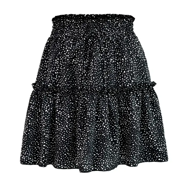 High Waist Polka Dot Ruffle Skirt Black - Shop at LoveMi