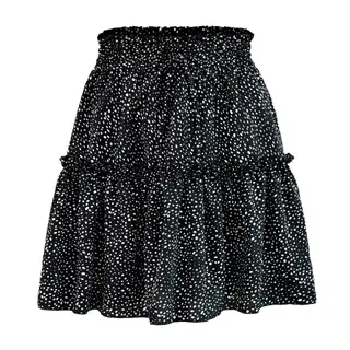 High Waist Polka Dot Ruffle Skirt - Black
