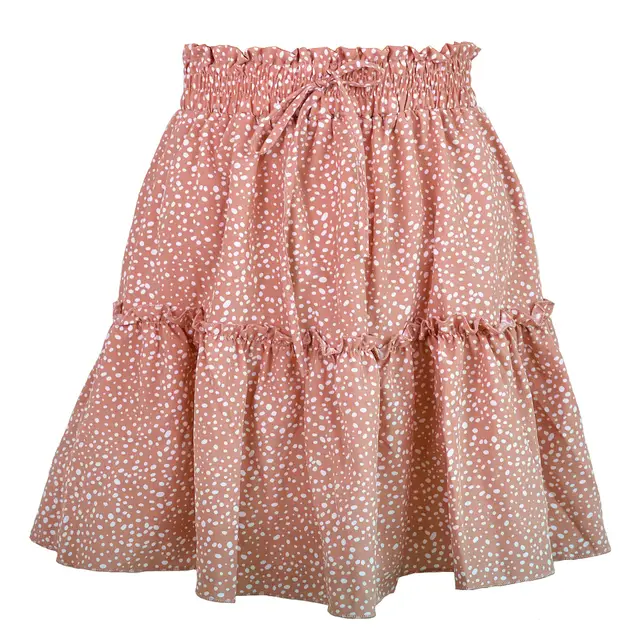 High Waist Polka Dot Ruffle Skirt Pink - Shop at LoveMi