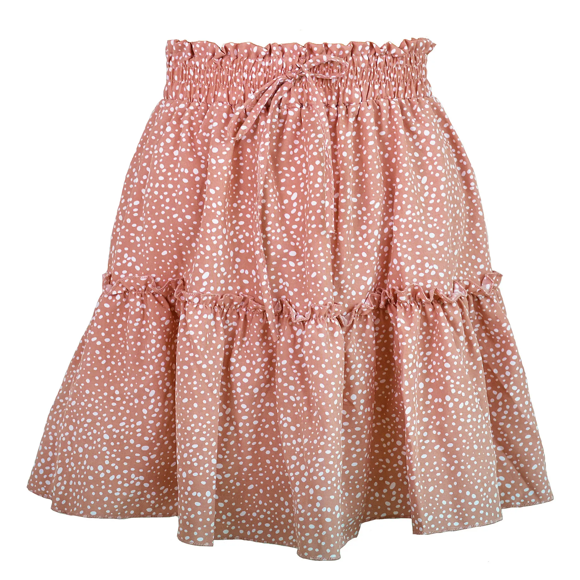 High Waist Polka Dot Ruffle Skirt - Pink