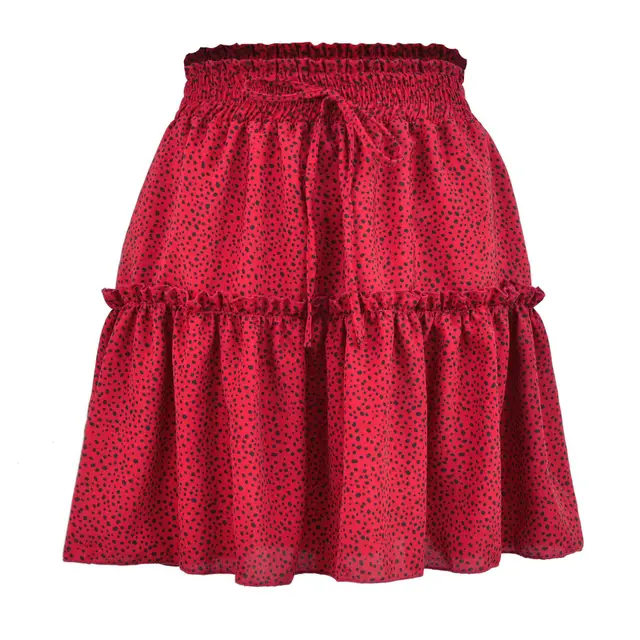 High Waist Polka Dot Ruffle Skirt Red - Shop at LoveMi