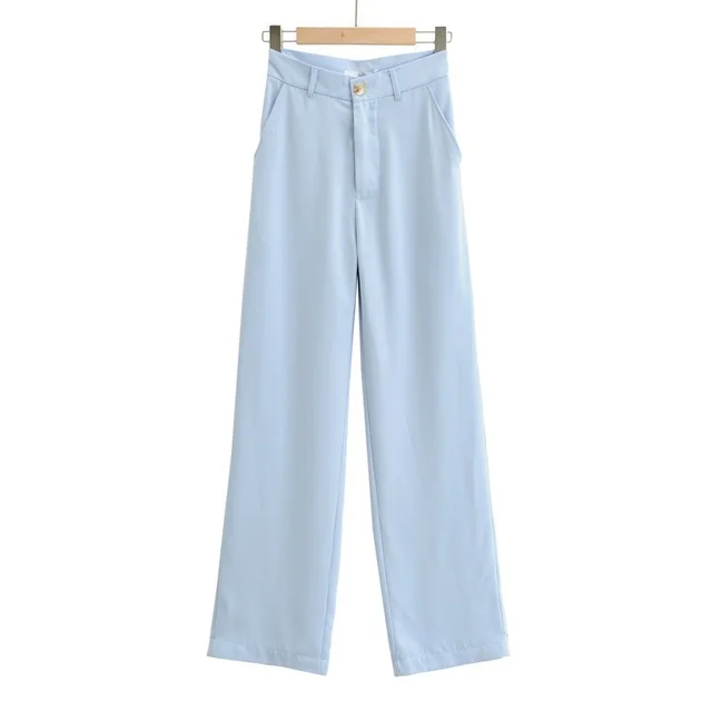European And American High waisted Wide leg Suit Pants Casual Pants Blue - Shop at LoveMi