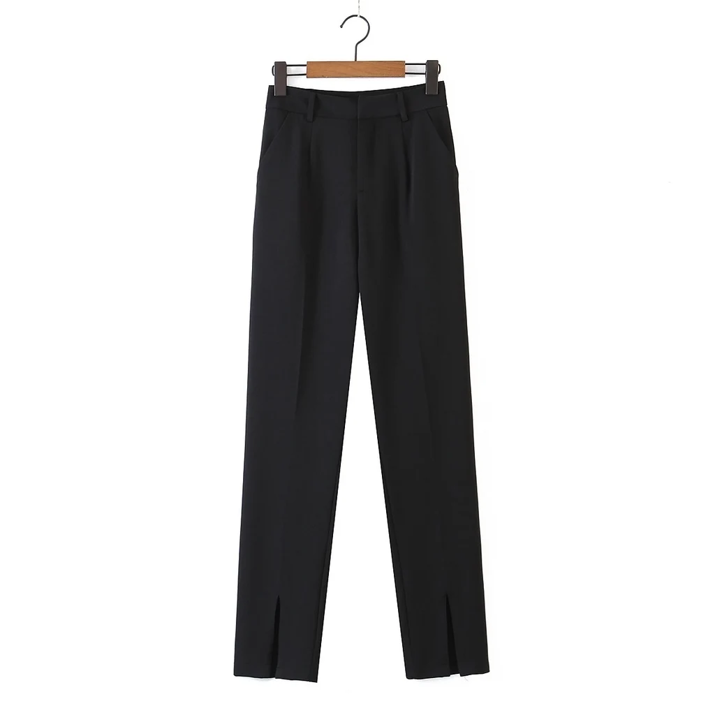 INS Blogger Front Slit Suit Pants Autumn New High-Waist Straight Drape Street Mopping Casual Pants Women - Black