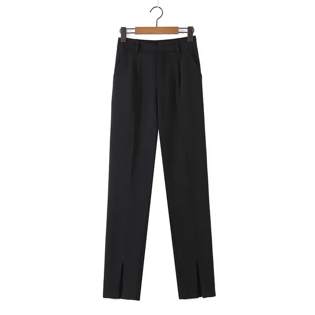INS Blogger Front Slit Suit Pants Autumn New High Waist Straight Drape Street Mopping Casual Pants Women Black - Shop at LoveMi