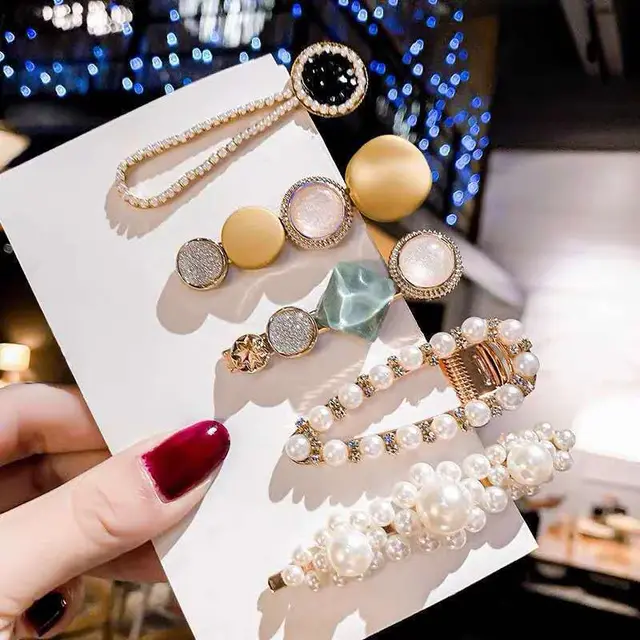 South Korea Ins Net Red Pearl Hairpin Set Hairpin Girl Word Clip Combination Side Bangs Clip Grabbing Clip 3Style - Shop at LoveMi